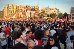 Thousands of protestors fill Taksim Square.