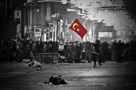 Thousand of protestors gathered on Istiklal Street.