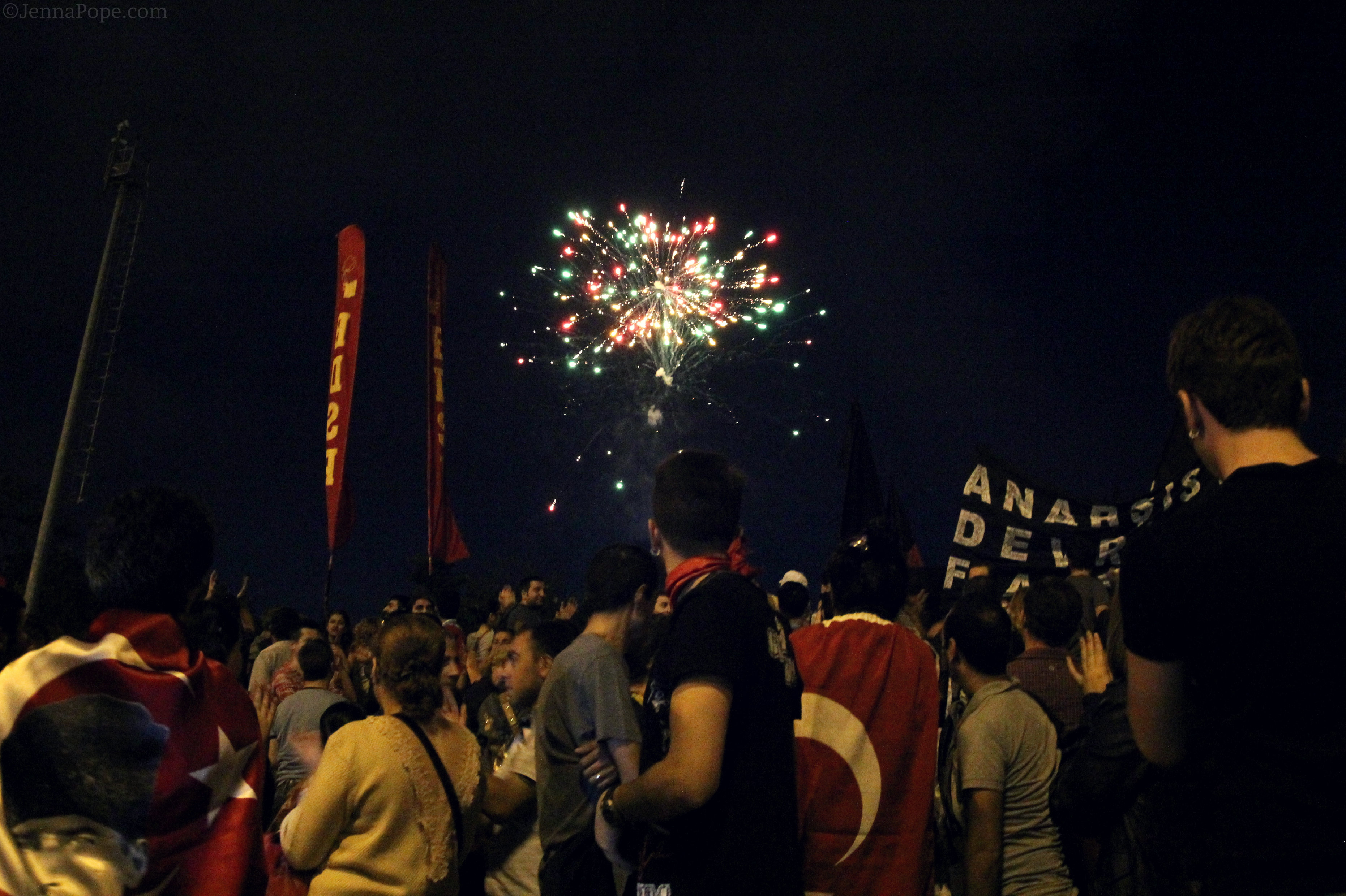 Fireworks going off above Gezi Park.